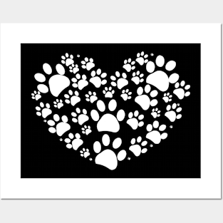 White dog paw print made of heart Posters and Art